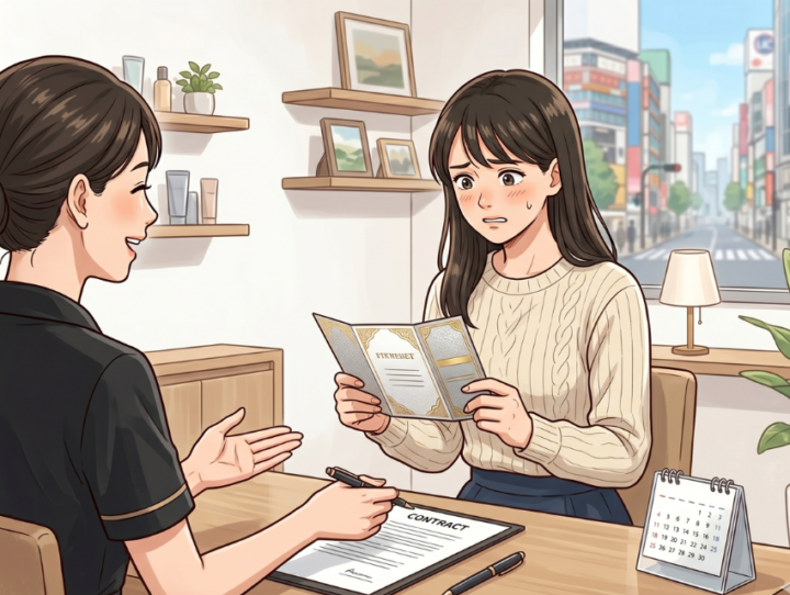 説明を受けている女性