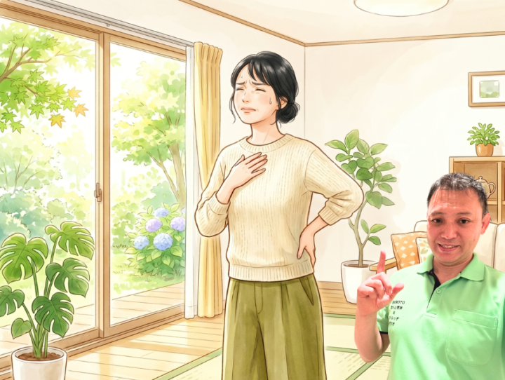 腰に手を当てている女性