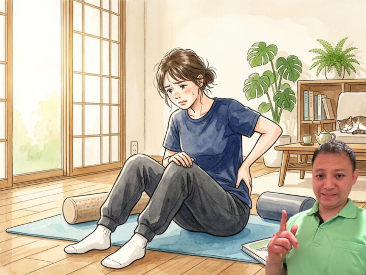 腰に手を当てている女性