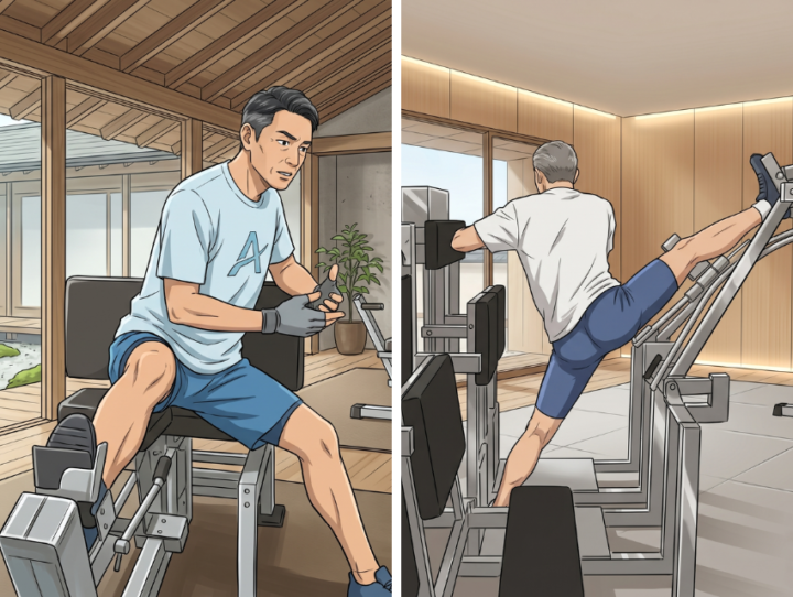 動的ストレッチをしてる男性