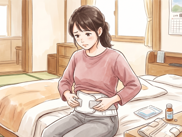 腰に手を当てている女性
