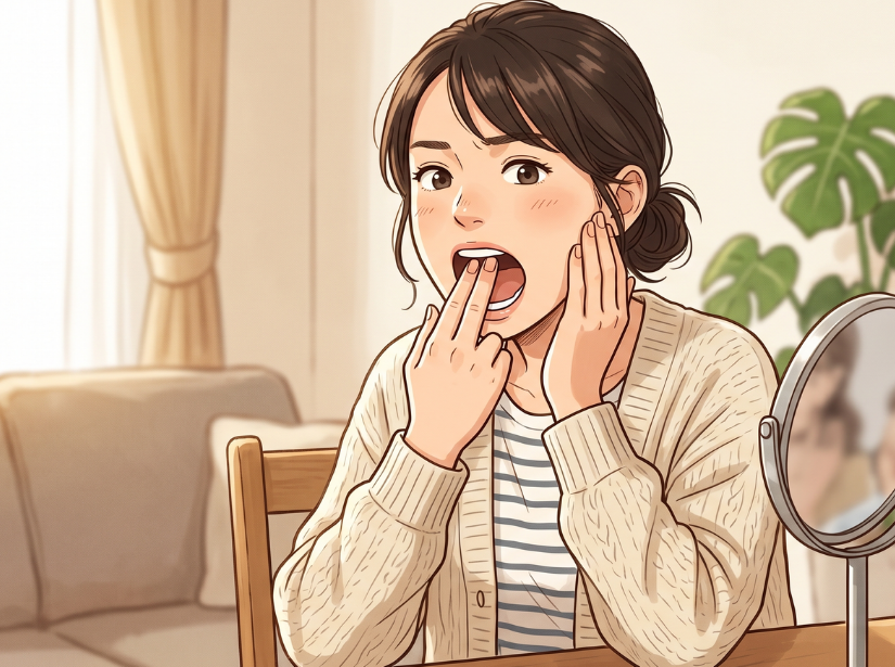 口に指を入れている女性
