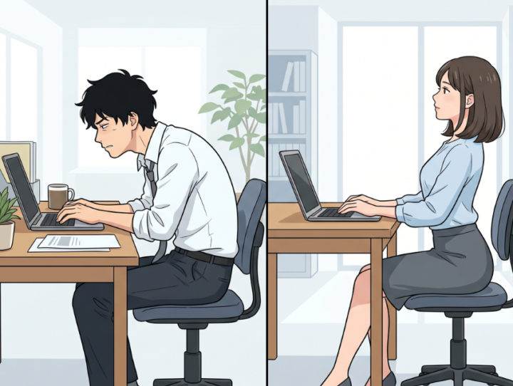 腰が丸くなっている男性