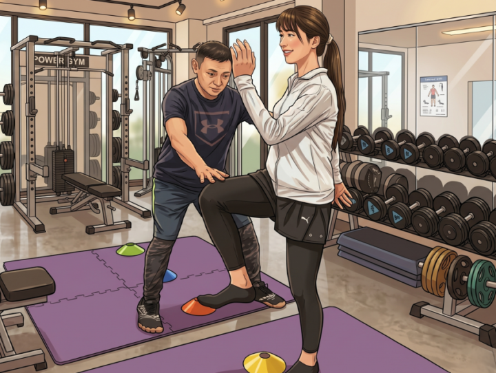 片脚で立っている女性