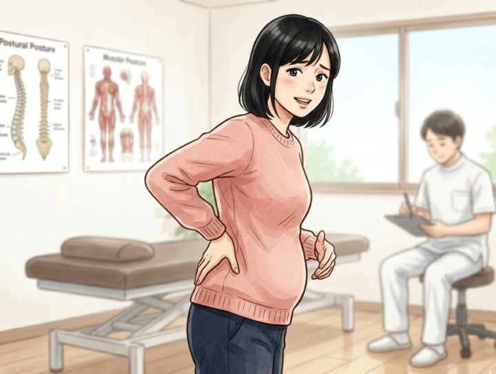 腰に手を当てている女性