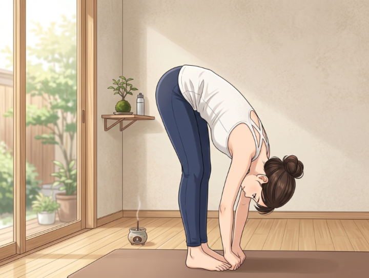 前屈している女性