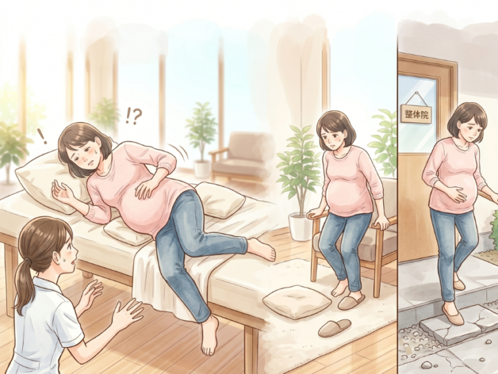 ベットから起き上がる女性