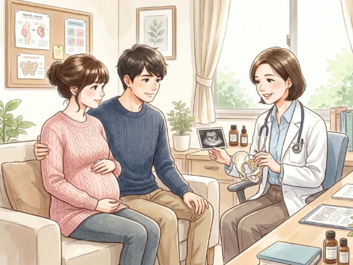 医師に相談している夫婦