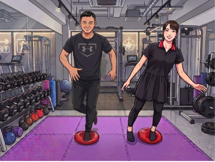 バランストレーニングをしている男女