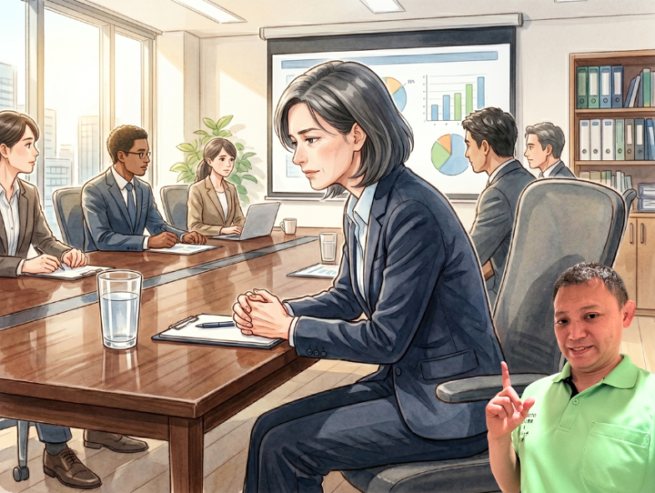 椅子に座っている40代の女性