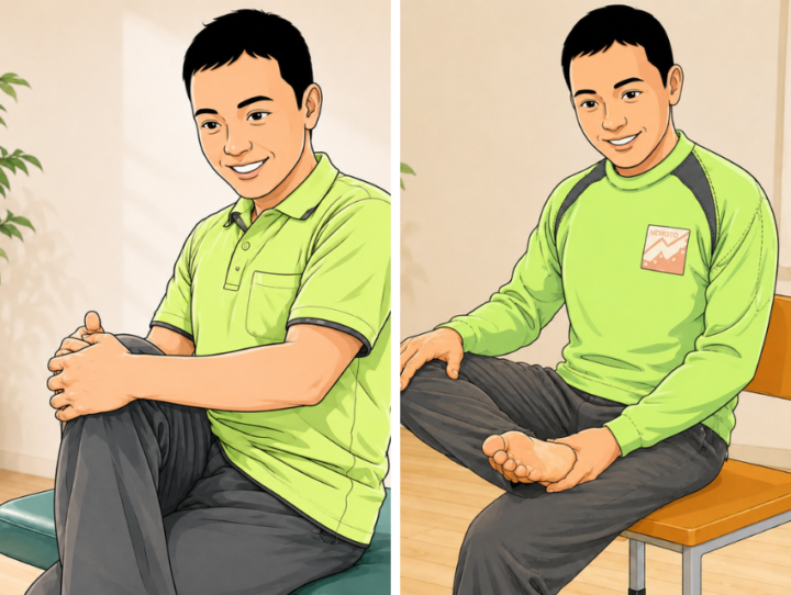 股関節のストレッチをしている男性