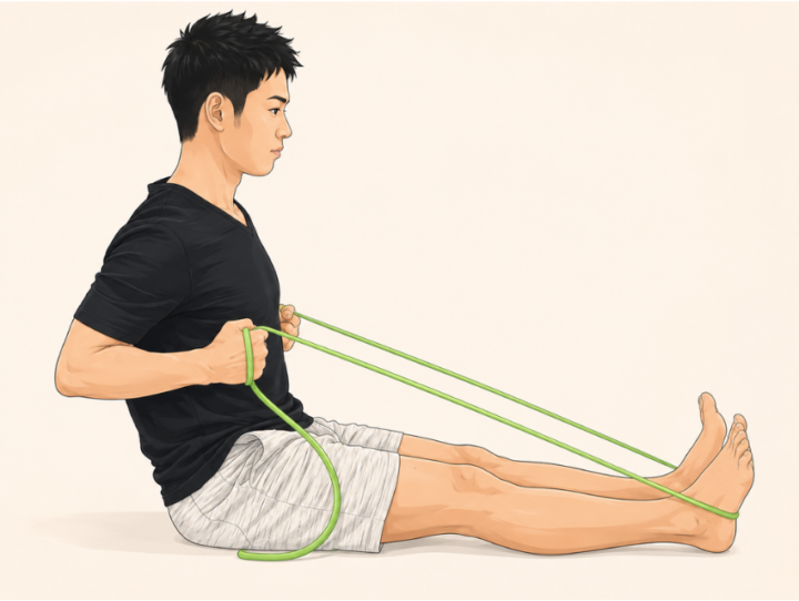 チューブトレーニングしている男性