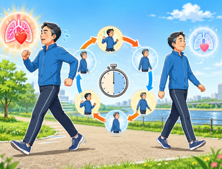 早歩きをしている男性