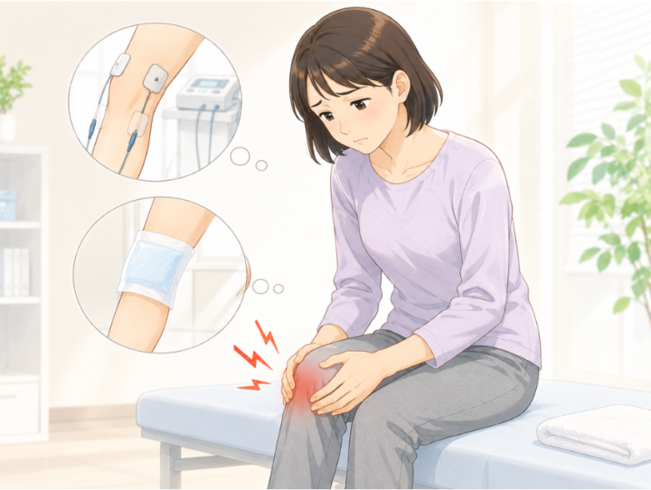 膝に手を当てている女性