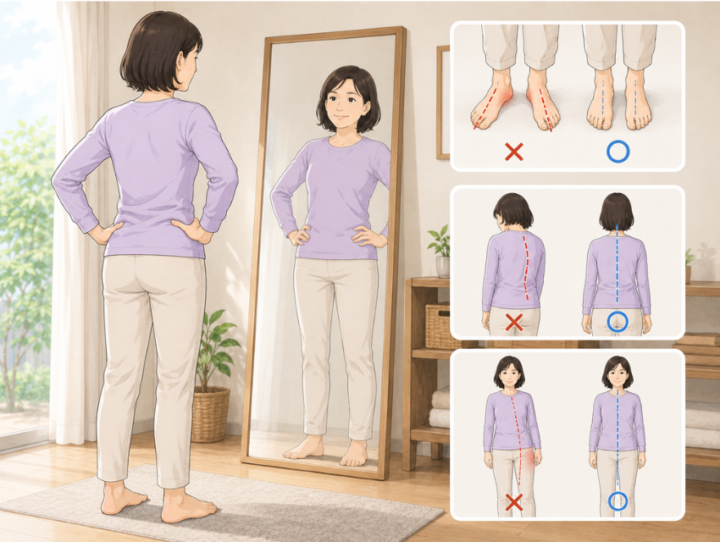 鏡の前の立っている女性