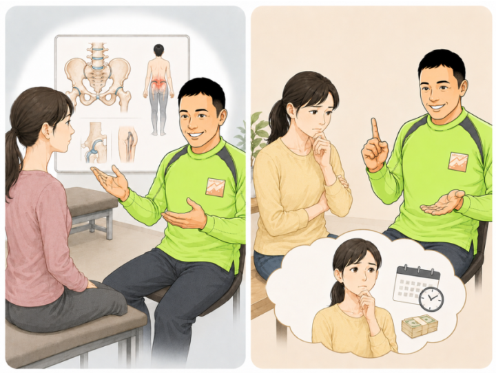 症状を説明している男性