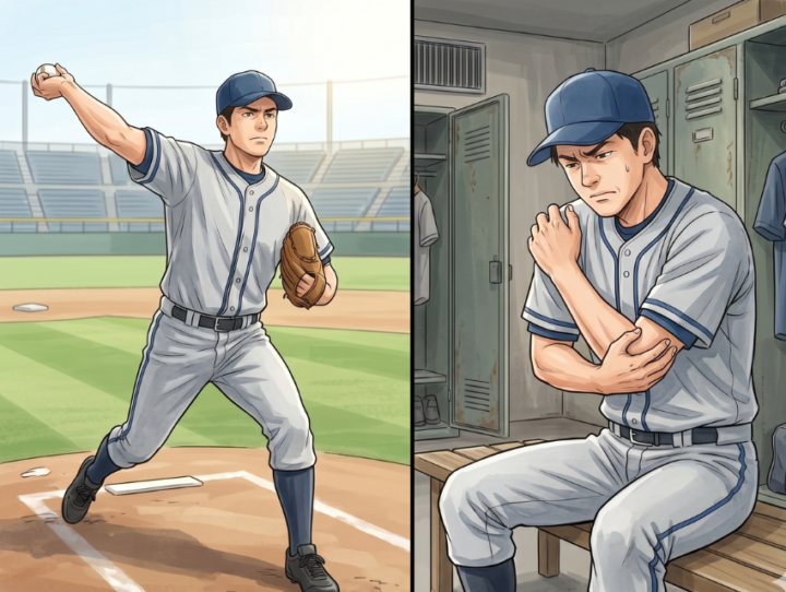 肩に手を当てている男性