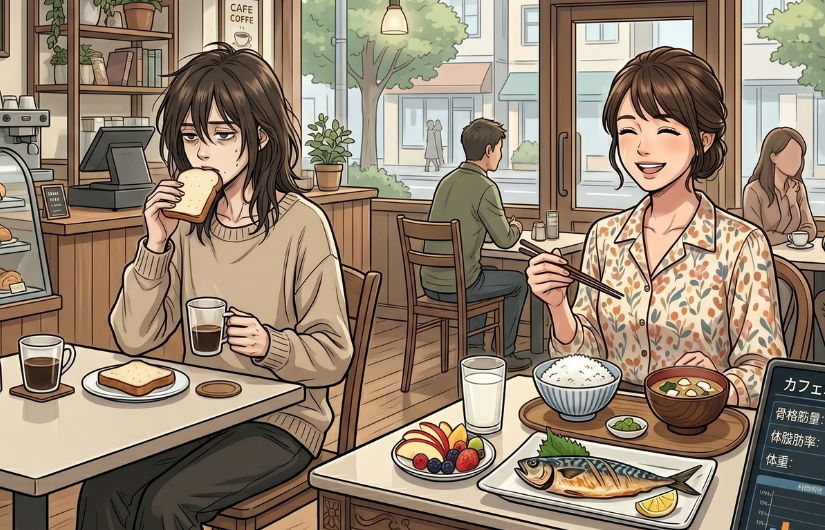 ご飯を食べている女性　2人