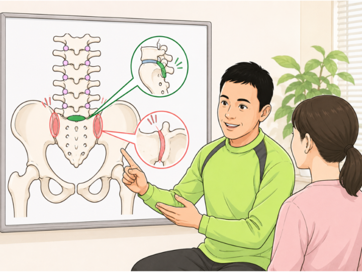 仙腸関節と腰仙関節を説明している男性