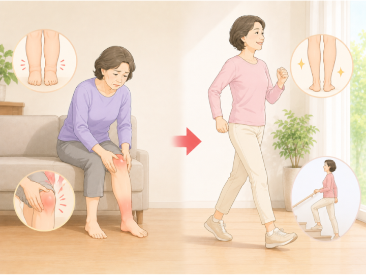 膝に手を当てている女性
