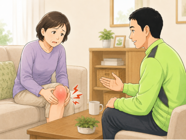 膝を抑えている女性