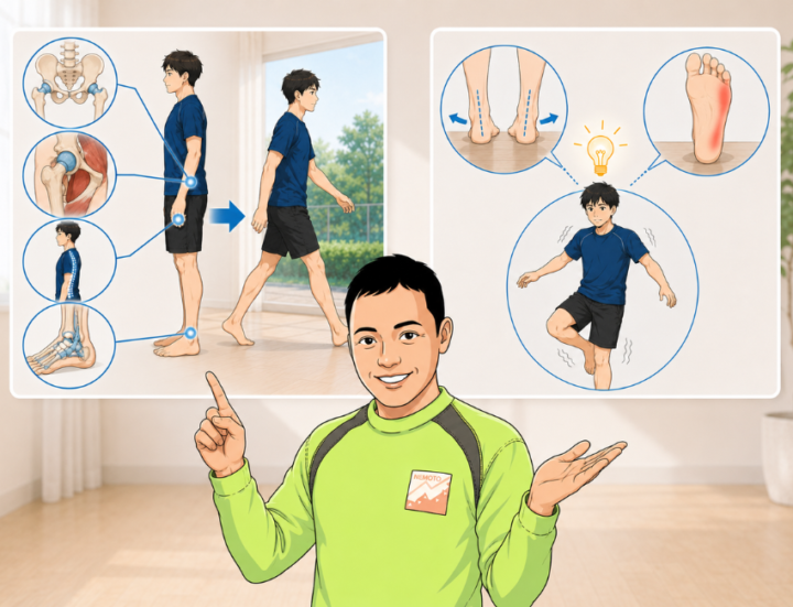 片足立ちしている男性