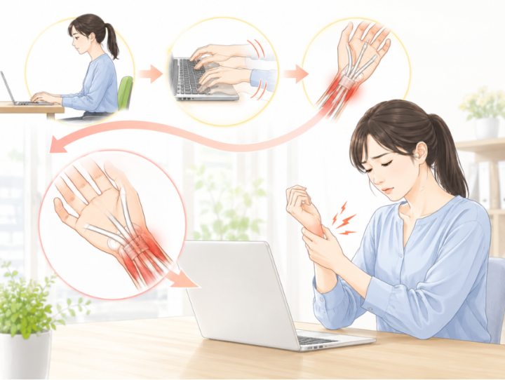 手首を抑えている女性