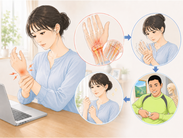 手首を抑えている女性