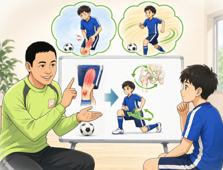 太腿に手を当てている男性