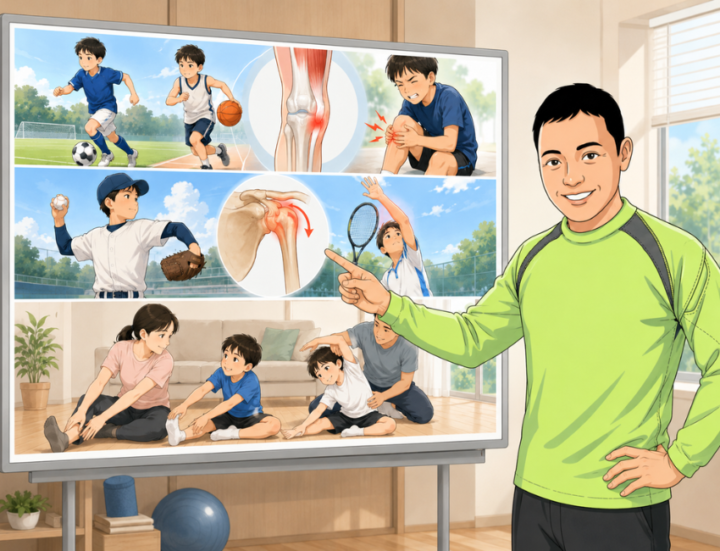 膝に手を当てている男性