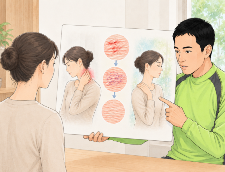 説明を聞いている女性