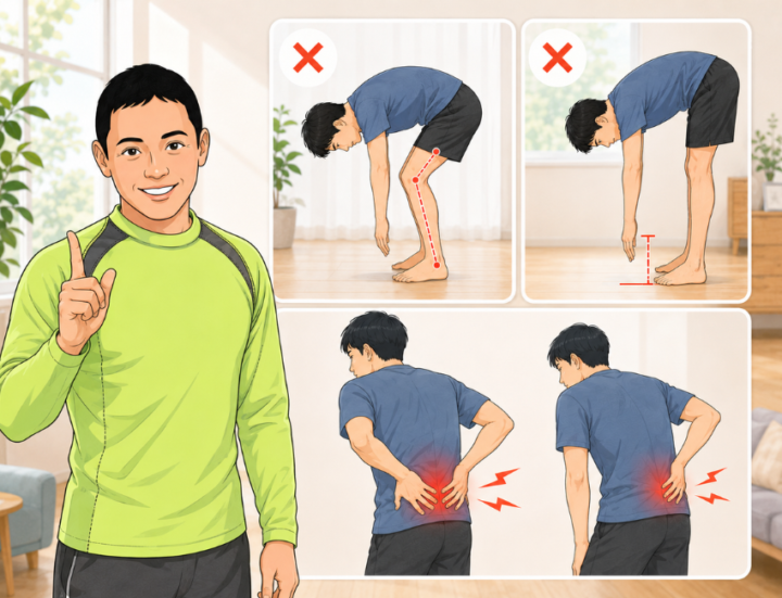 腰に手を当てている男性