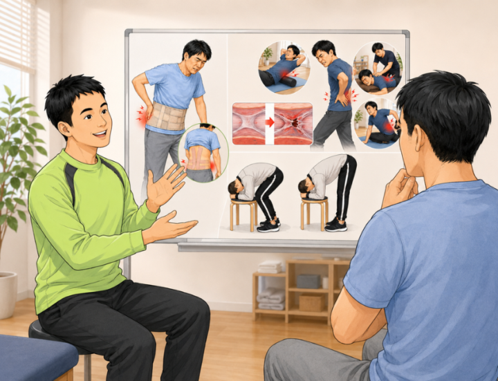 説明を聞いている男性