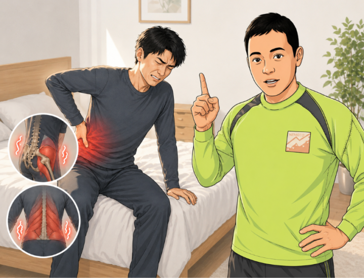 腰に手を当てている男性