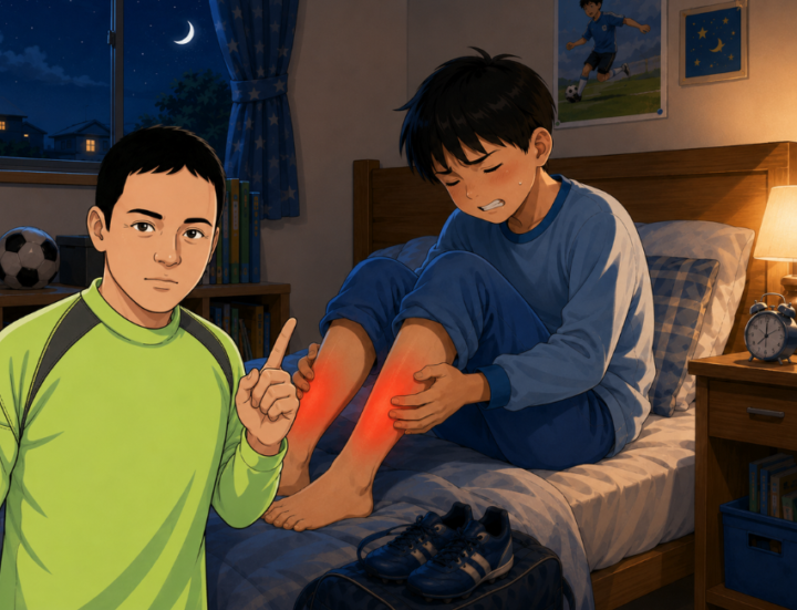足に手を当てている男性
