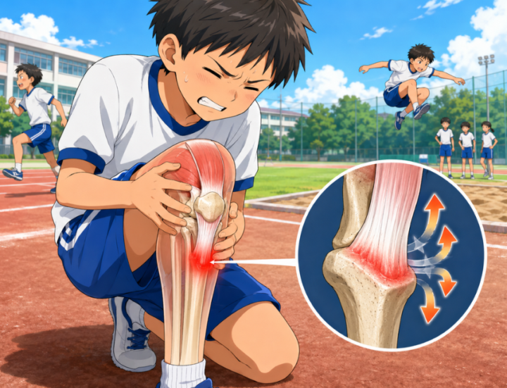 膝に手を当てている男性