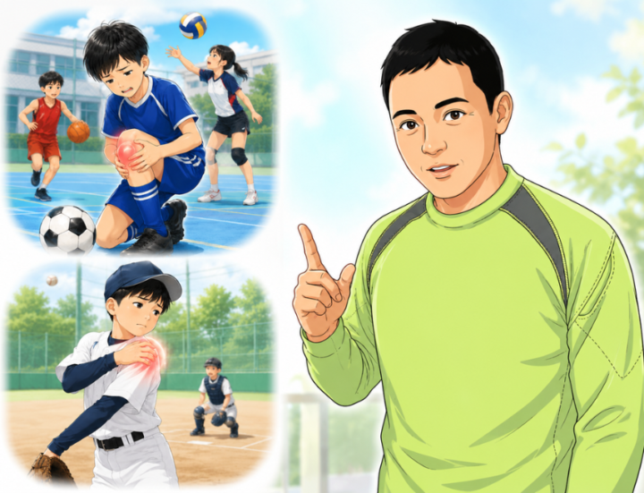 膝に手を当てている男性