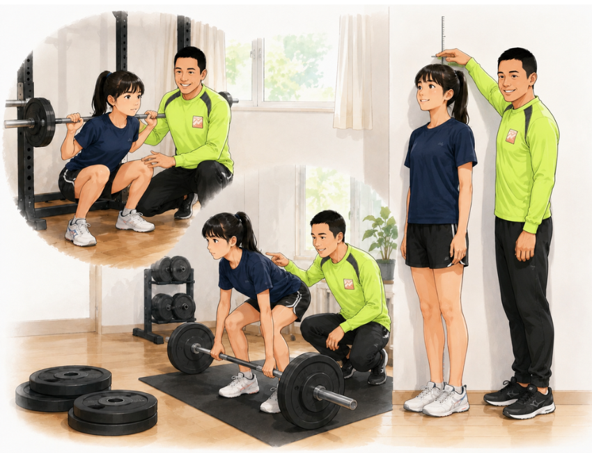 家でスクワットをしている女性