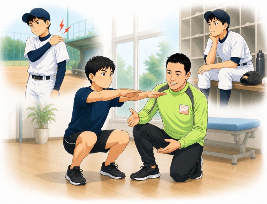 スクワットしている男性