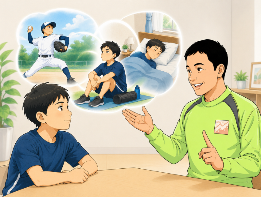 子供に説明している男性