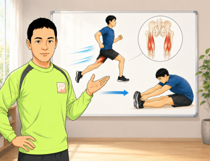 ハムストリングスのストレッチをしている男性