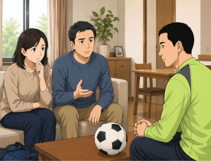 ご両親のは話を聞いている男性
