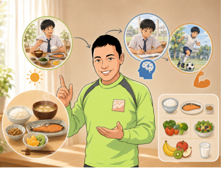 朝食を食べている男性