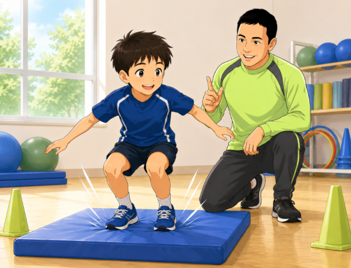 着地をしている男性