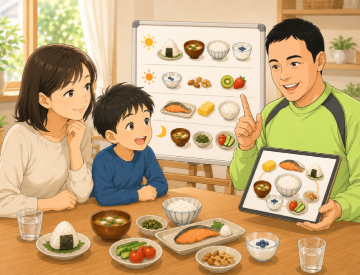 食事について説明している男性