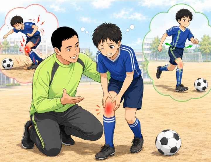 膝に手を当てている男性