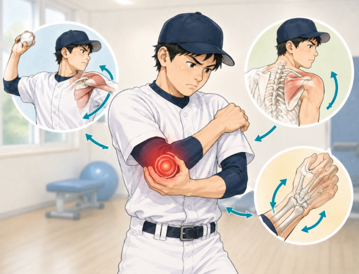 肘に手を当てている男性