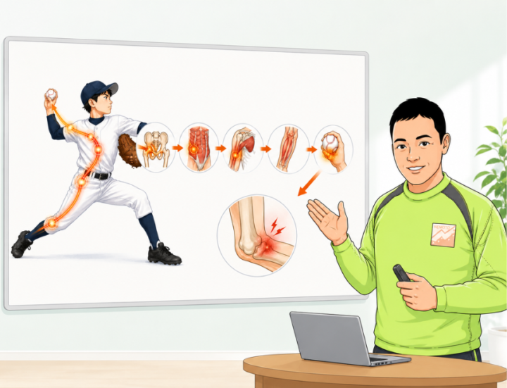 投球動作をしている男性