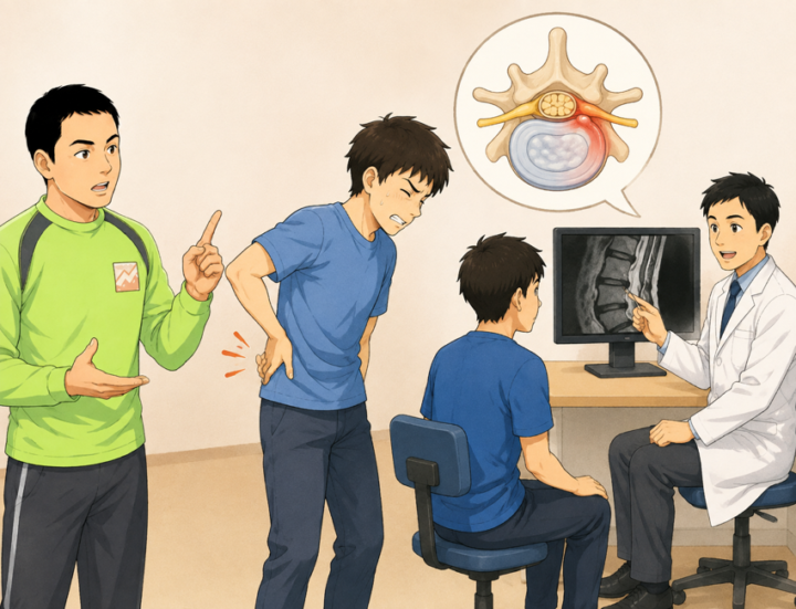 腰を抑えている男性