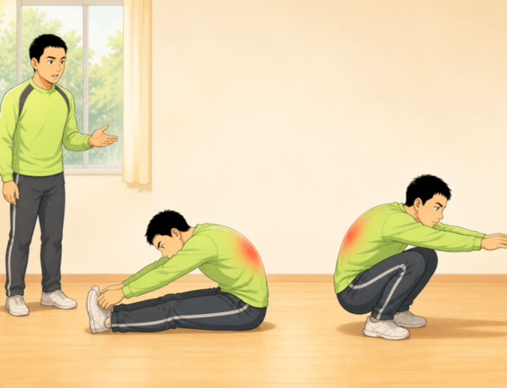 動作別の背中丸まり